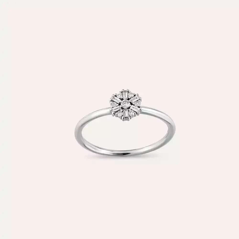 0.13 CT Baget Pırlanta Taşlı Beyaz Altın Yüzük