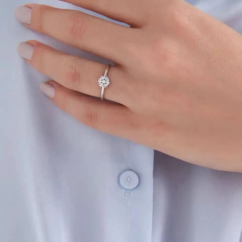 0.13 CT Baget Pırlanta Taşlı Beyaz Altın Yüzük