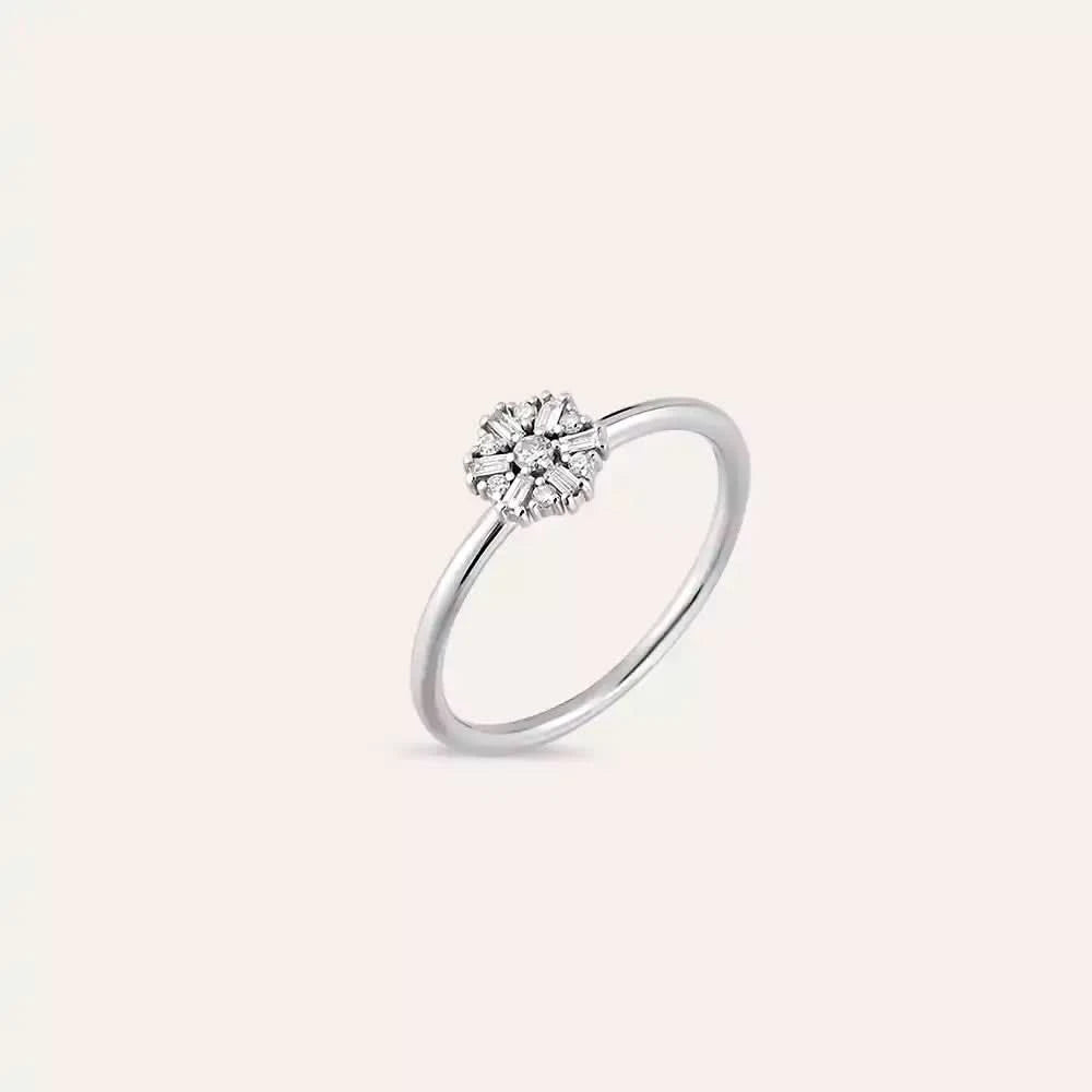 0.13 CT Baget Pırlanta Taşlı Beyaz Altın Yüzük