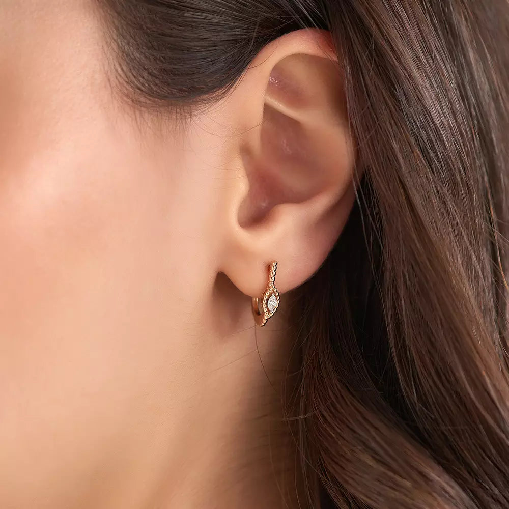 0.13 CT Markiz Kesim Pırlanta Taşlı Rose Altın Küpe