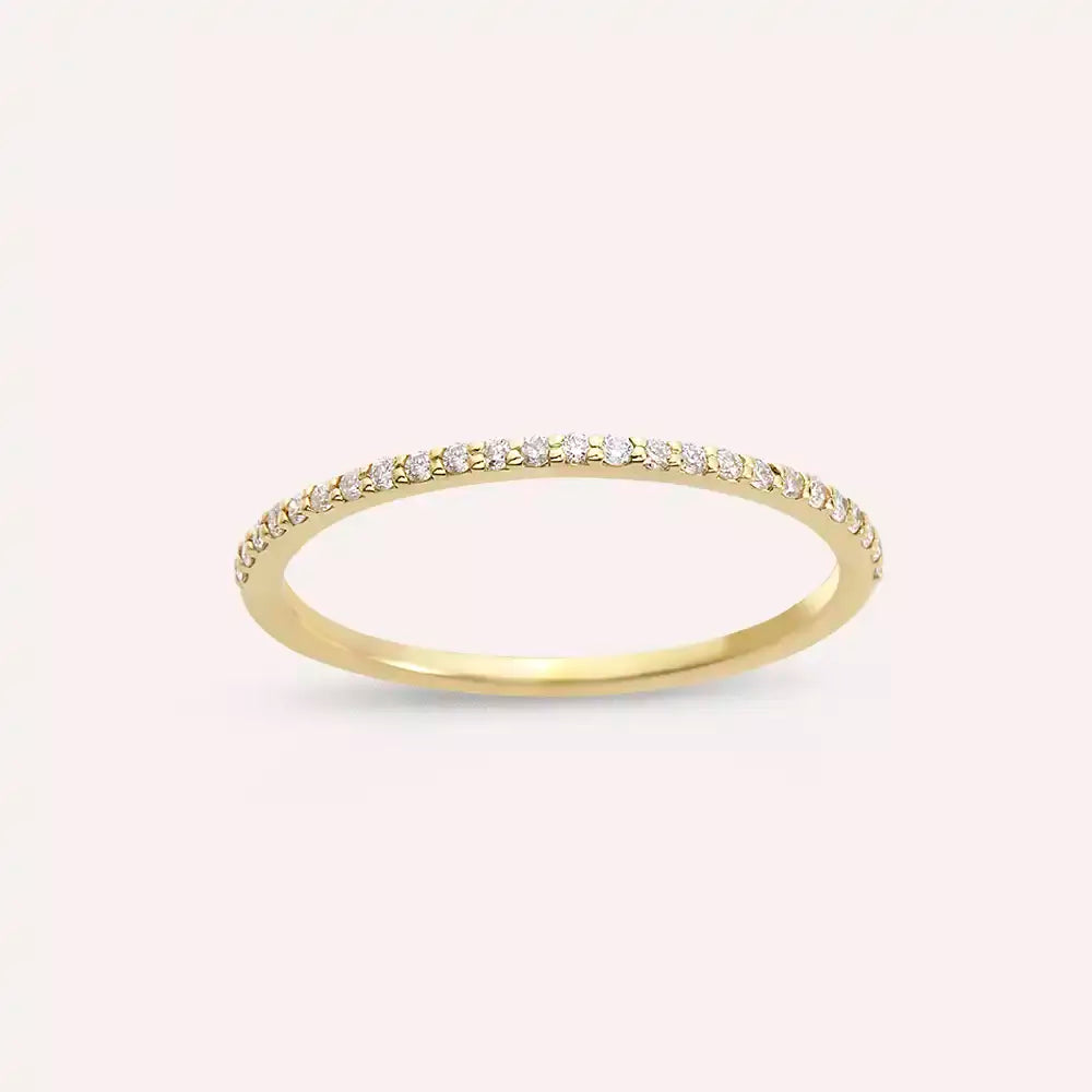 0.14 CT Pırlanta Taşlı Sarı Altın Yarımtur Yüzük