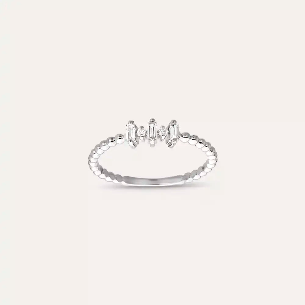 0.15 CT Baget Pırlanta Taşlı Minimal Beyaz Altın Yüzük