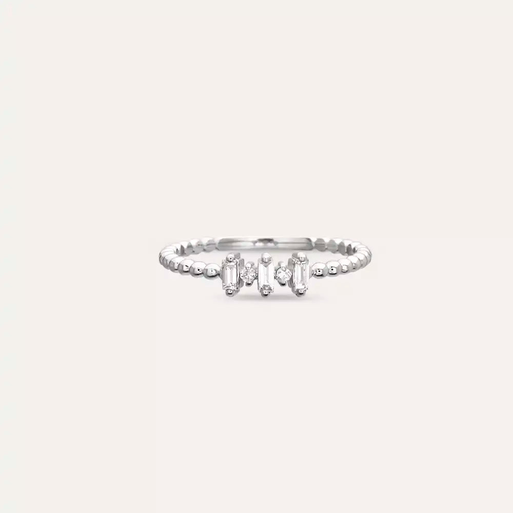 0.15 CT Baget Pırlanta Taşlı Minimal Beyaz Altın Yüzük