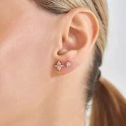 0.15 CT Baget Pırlanta Taşlı Rose Altın Tek Küpe