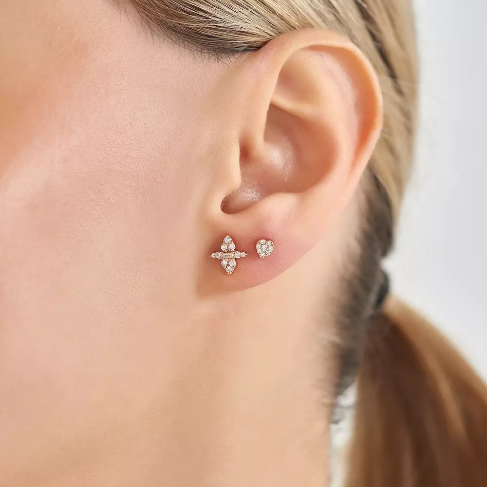 0.15 CT Baget Pırlanta Taşlı Rose Altın Tek Küpe