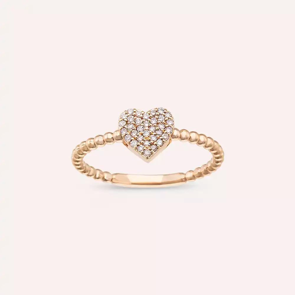 0.15 CT Pırlanta Taşlı Rose Altın Kalp Yüzük