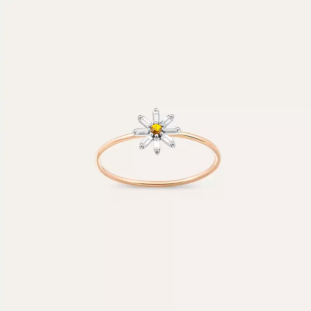 Daisy 0.15 CT Safir ve Pırlanta Taşlı Rose Altın Yüzük