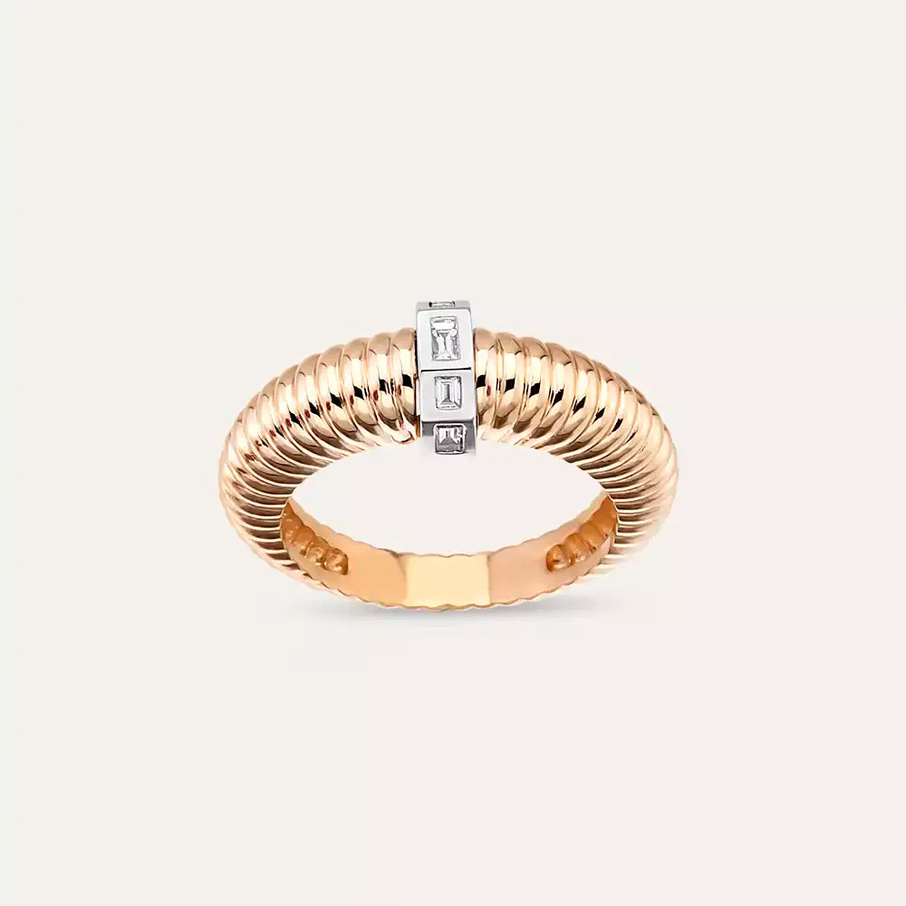 0.16 CT Baget Pırlanta Taşlı Rose Altın Yüzük
