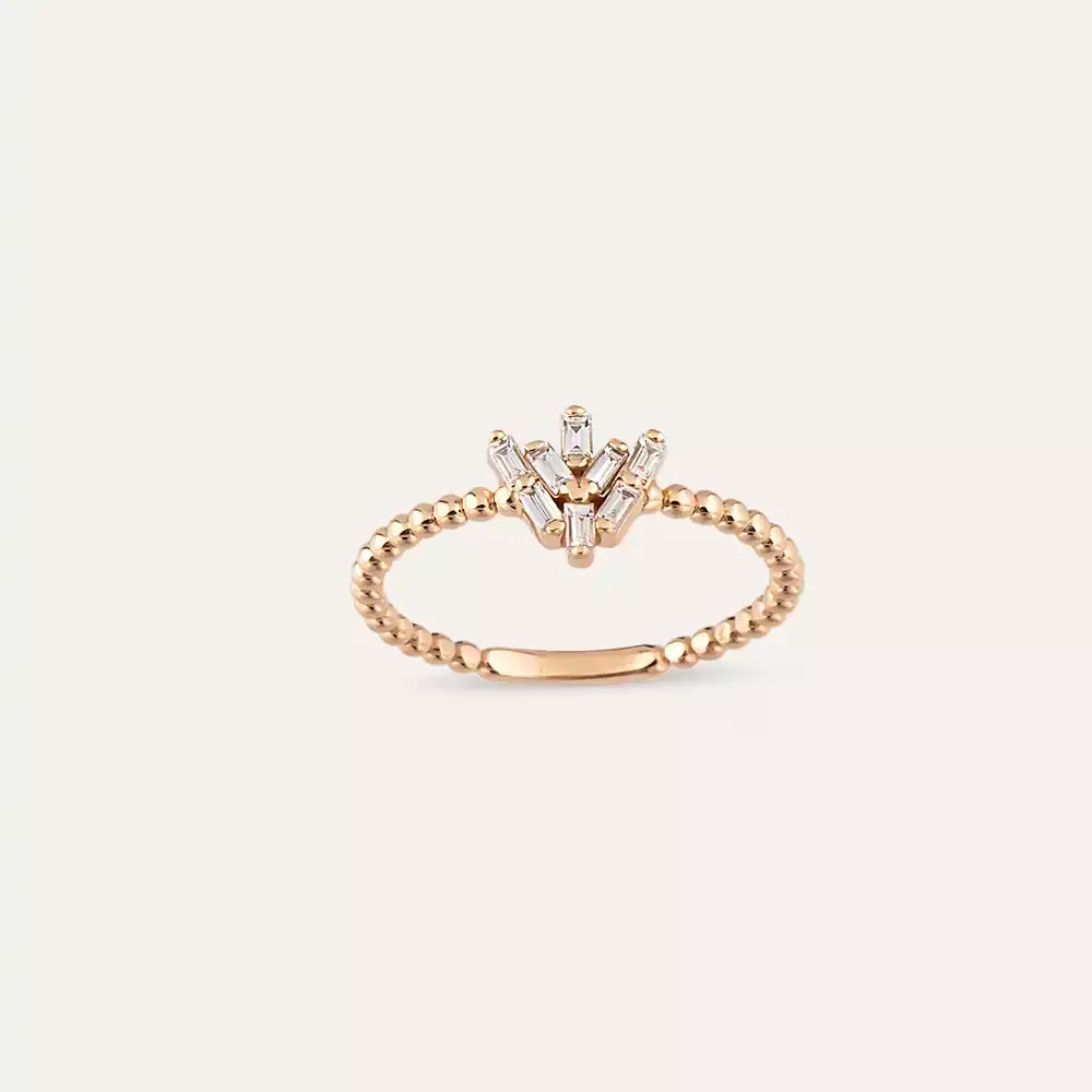 0.16 CT Baget Pırlanta Taşlı Rose Altın Yüzük