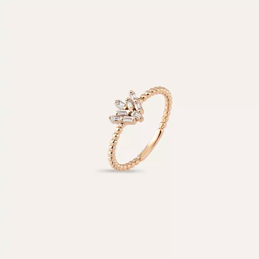 0.16 CT Baget Pırlanta Taşlı Rose Altın Yüzük