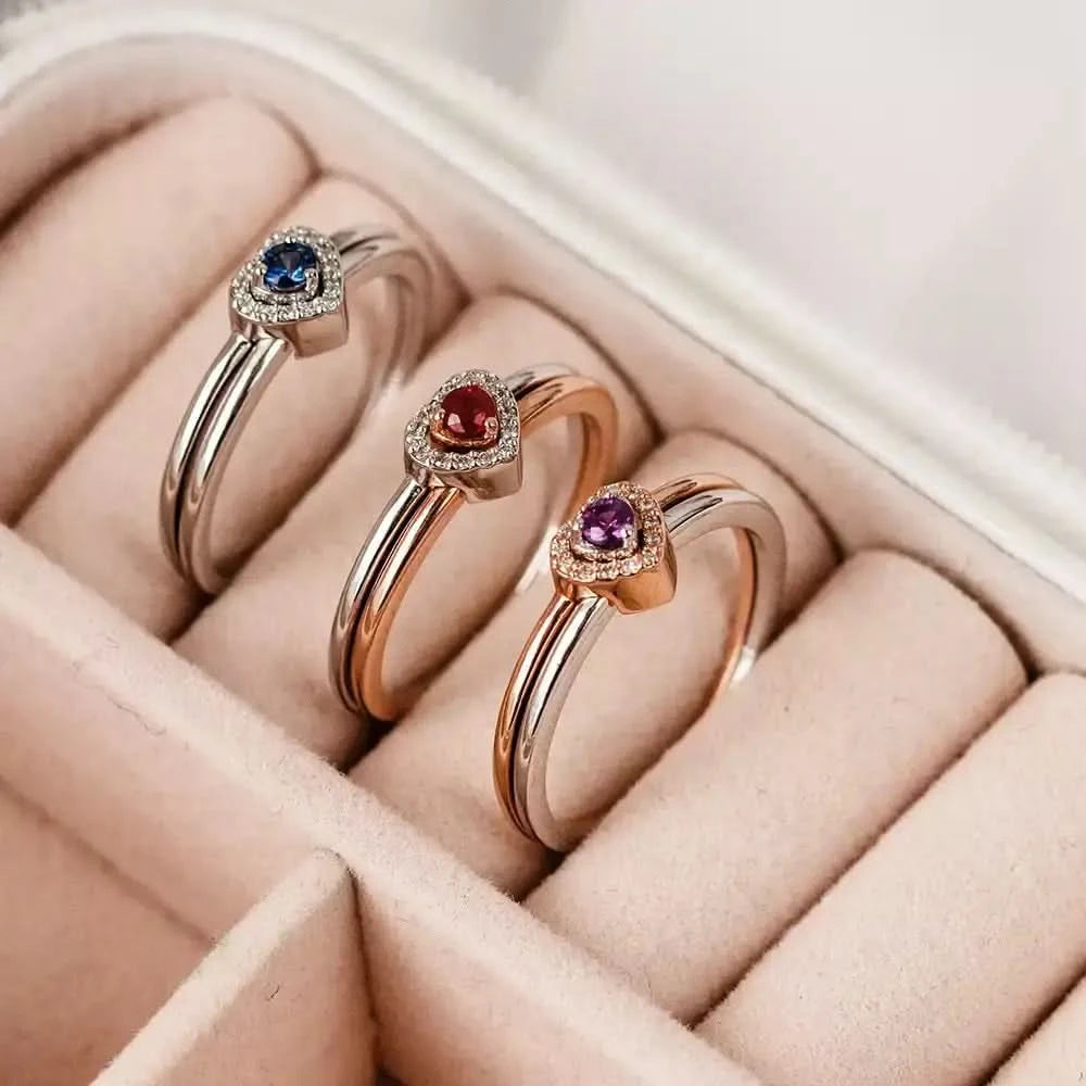 0.16 CT Purple Safir ve Pırlanta Taşlı İkili Kalp Yüzük