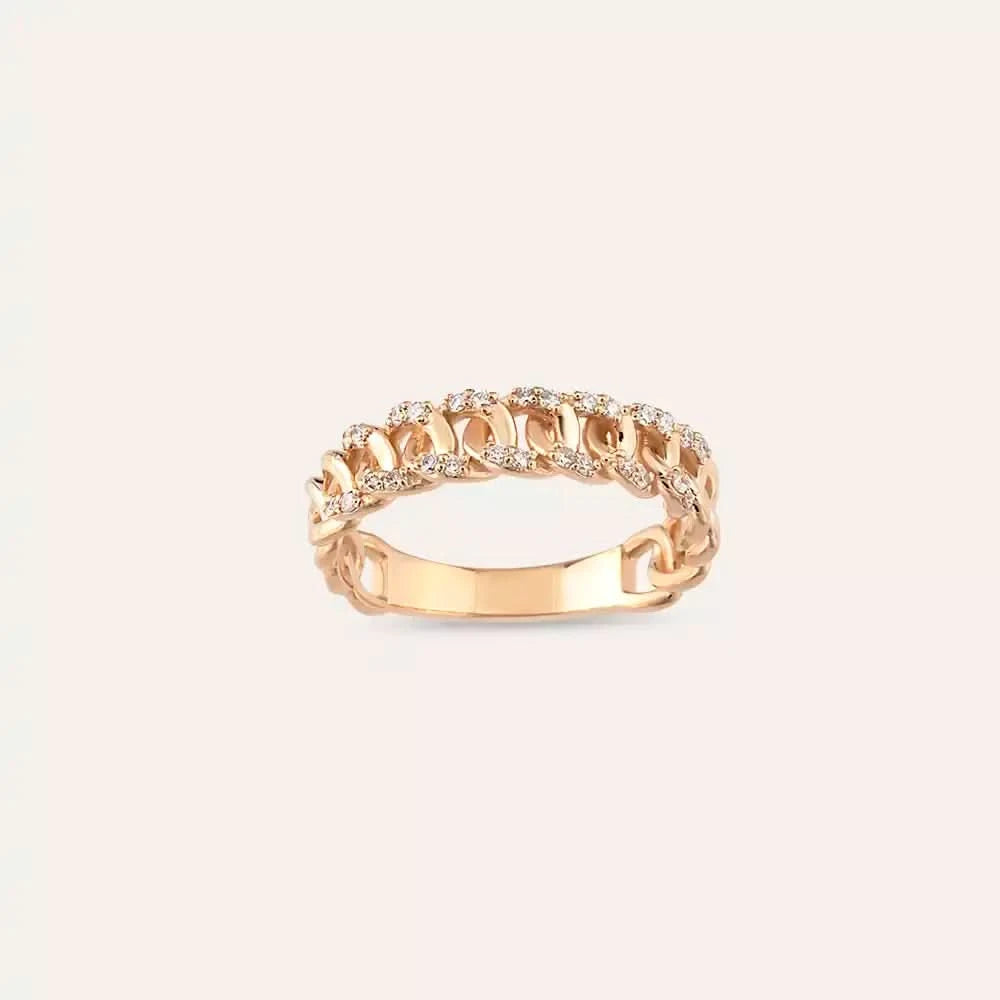 0.18 CT Pırlanta Taşlı Rose Altın Zincir Yüzük