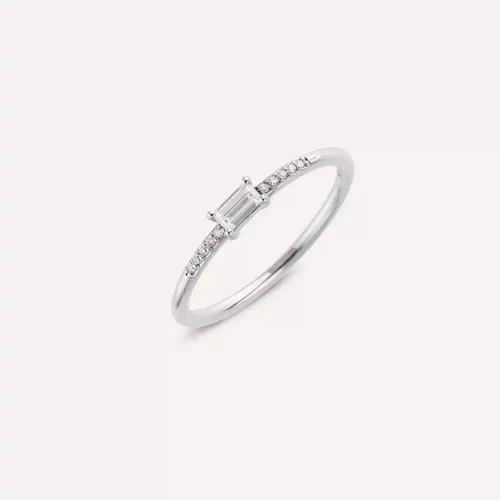 0.19 CT Baget Pırlanta Taşlı Beyaz Altın Yüzük