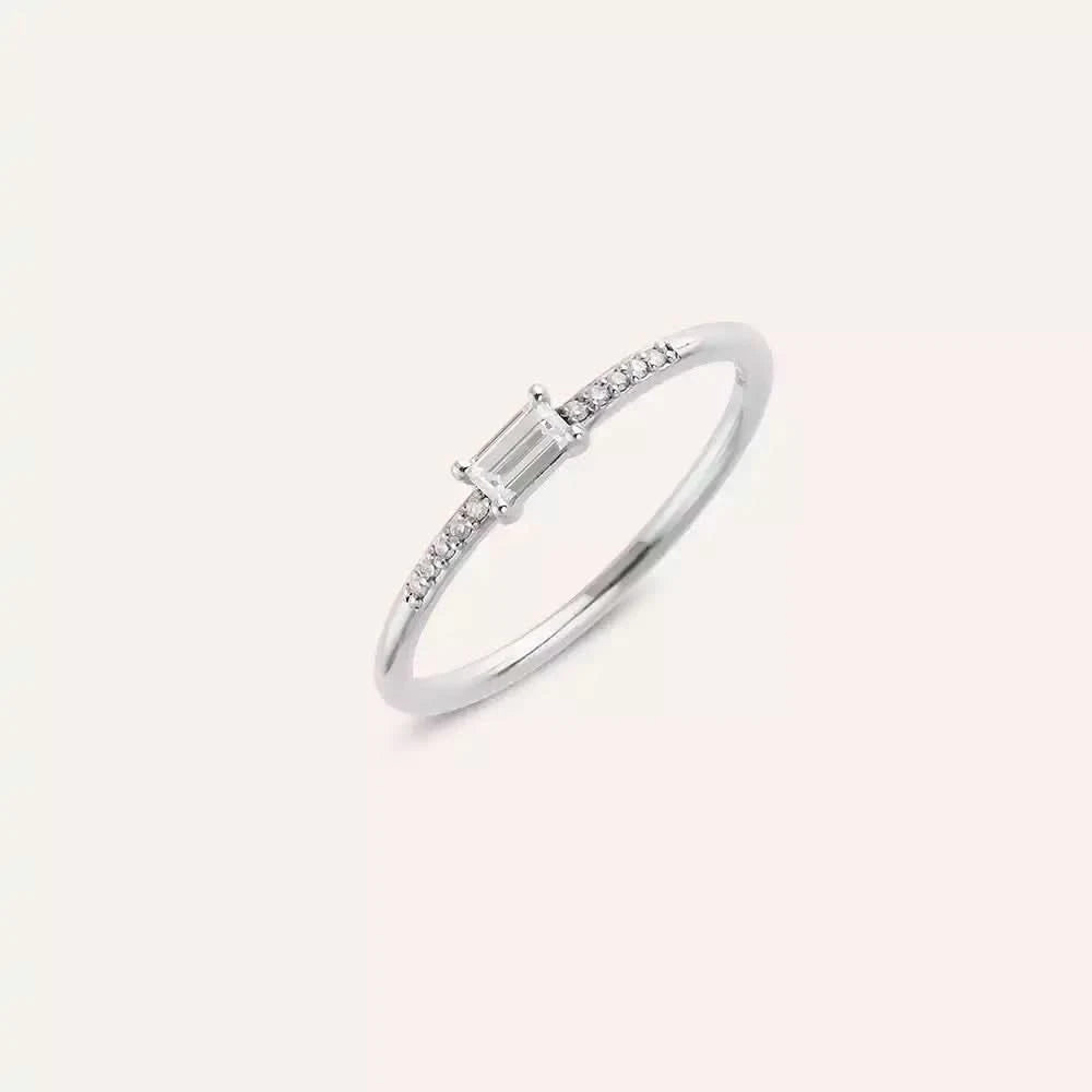 0.19 CT Baget Pırlanta Taşlı Beyaz Altın Yüzük