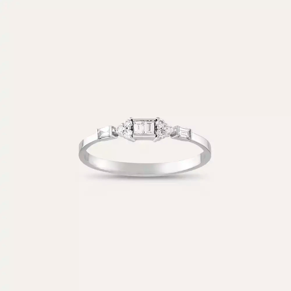 0.19 CT Baget Pırlanta Taşlı Beyaz Altın Yüzük