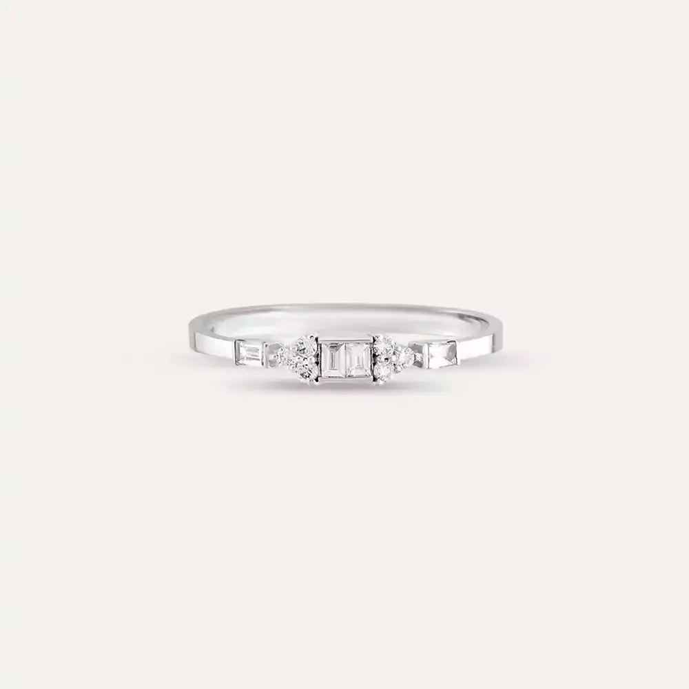 0.19 CT Baget Pırlanta Taşlı Beyaz Altın Yüzük