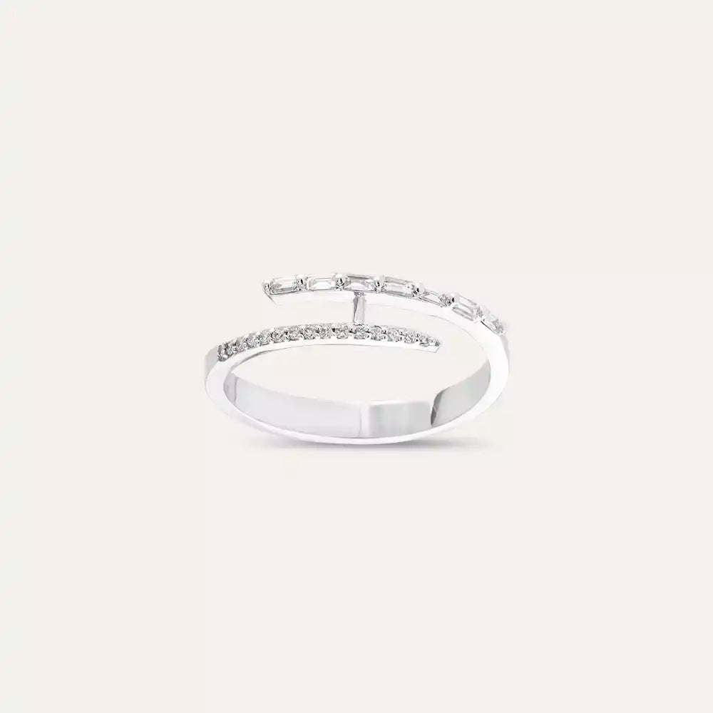 0.19 CT Baget Pırlanta Taşlı Beyaz Altın Yüzük