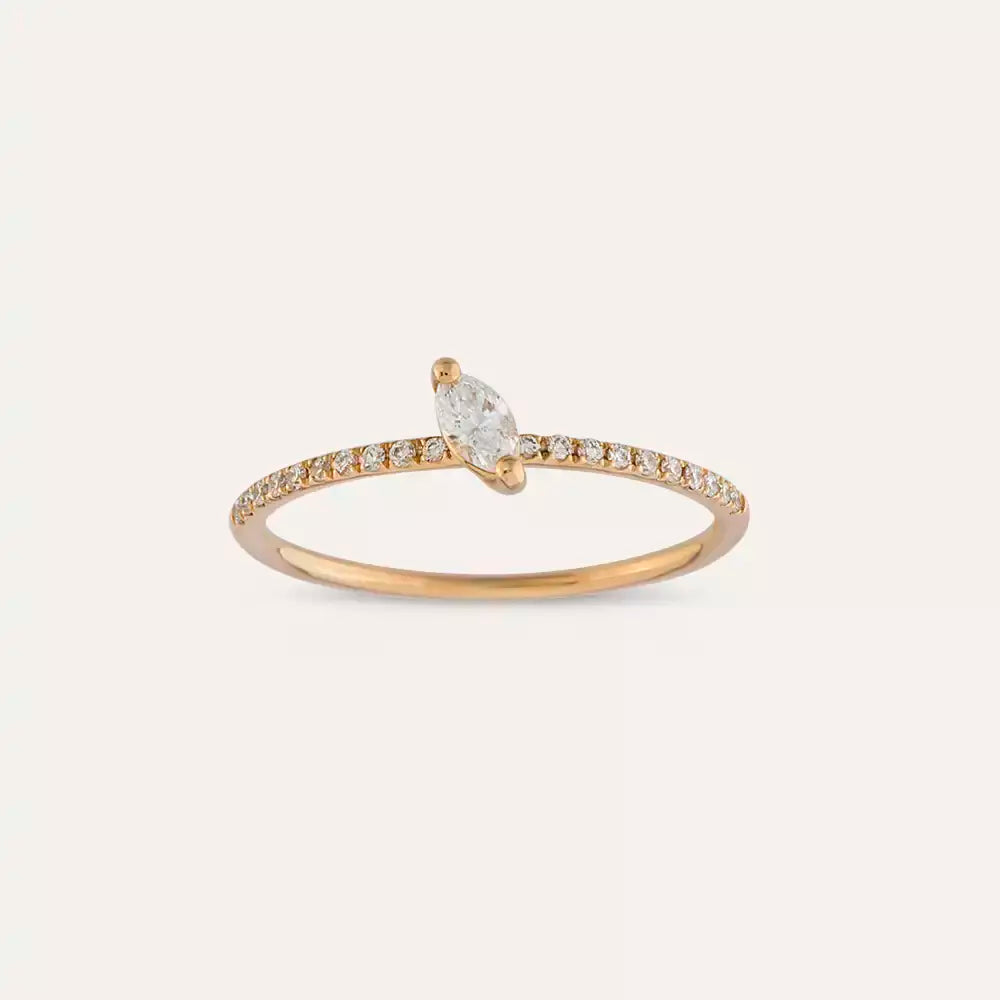 0.19 CT Markiz Pırlanta Taşlı Rose Altın Yüzük