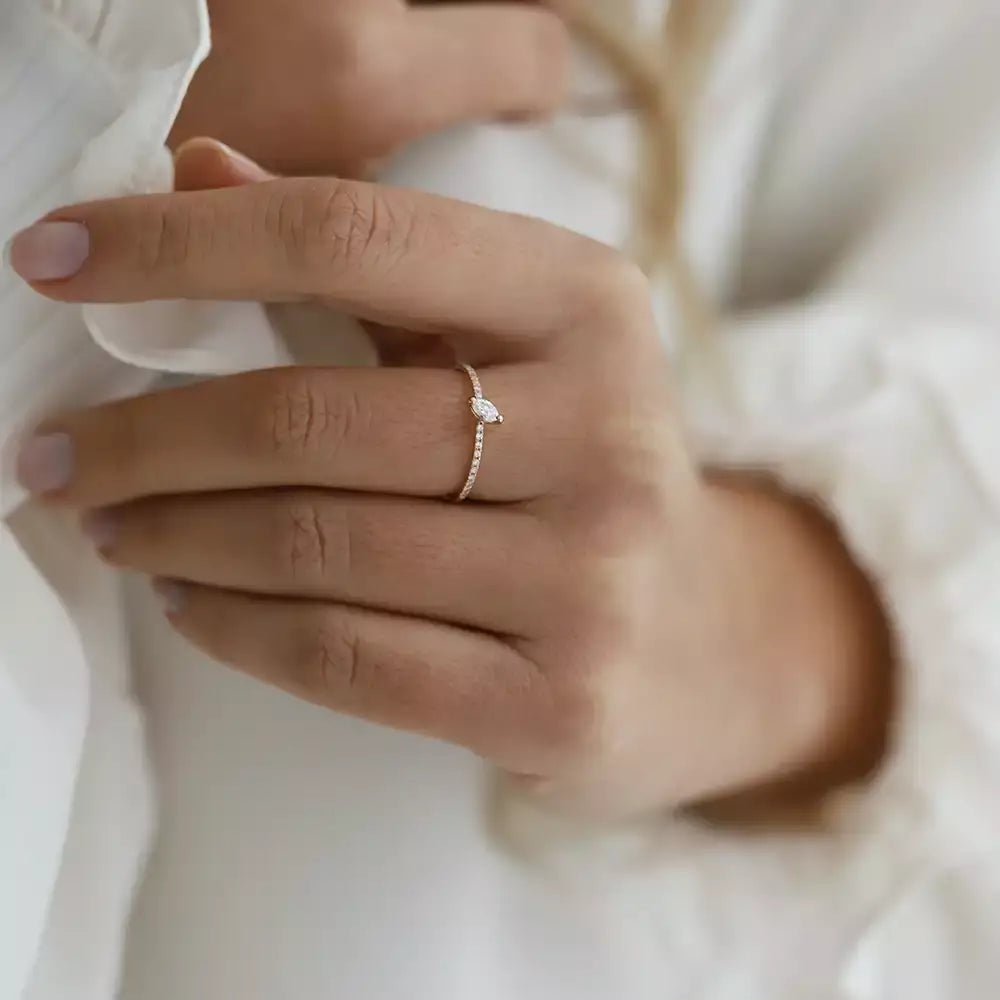 0.19 CT Markiz Pırlanta Taşlı Rose Altın Yüzük