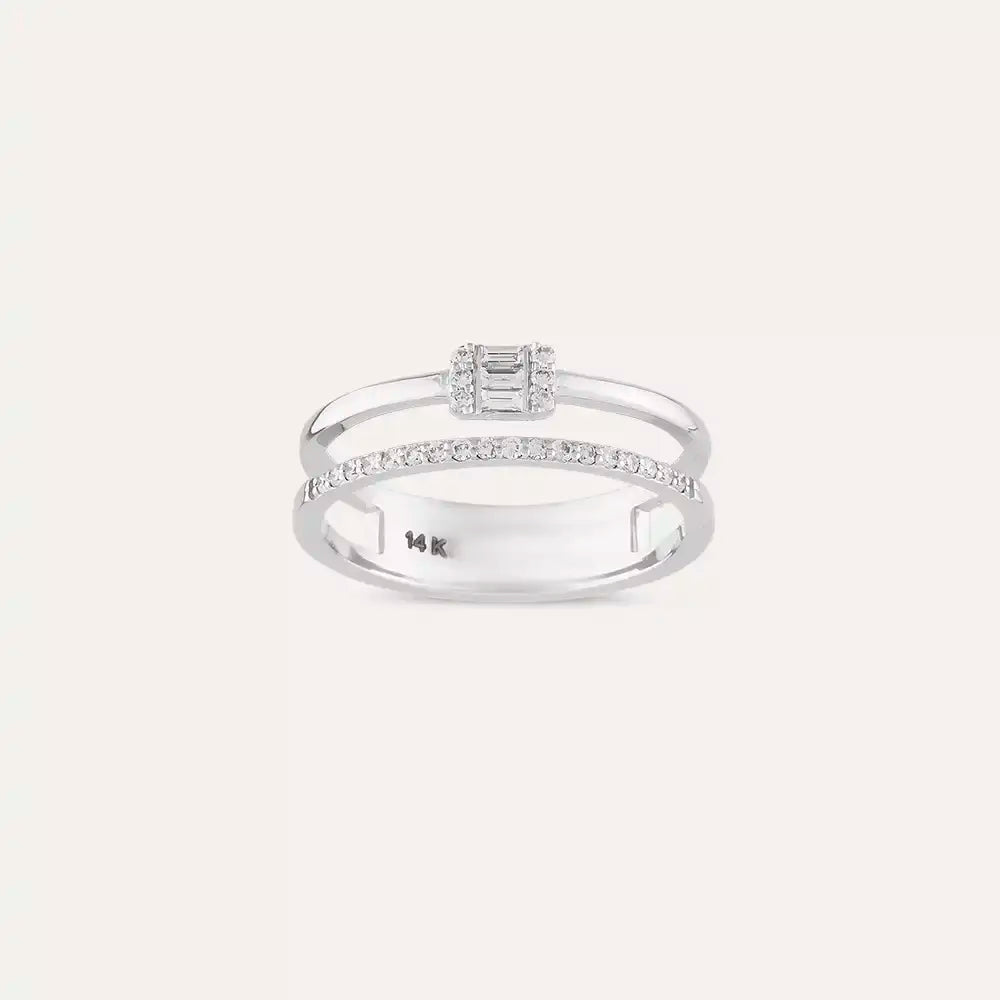 0.20 CT Baget Pırlanta Taşlı Yarımtur Çift Sıra Yüzük