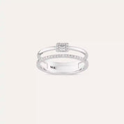 0.20 CT Baget Pırlanta Taşlı Yarımtur Çift Sıra Yüzük