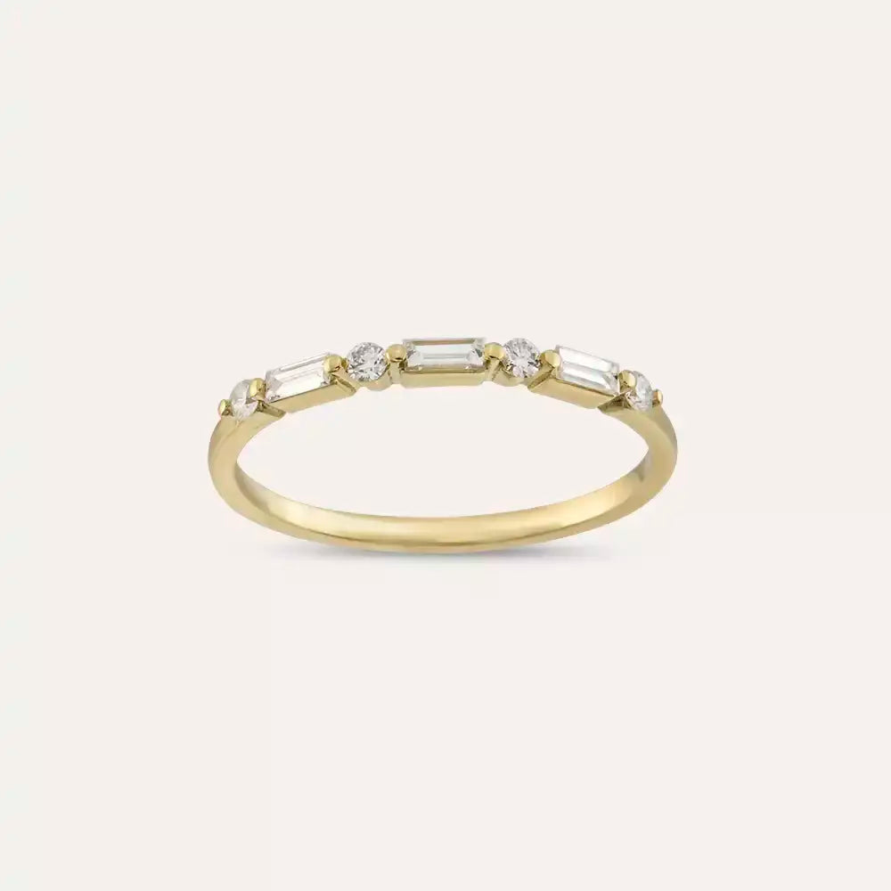 0.21 CT Baget Pırlanta Taşlı Sarı Altın Yüzük