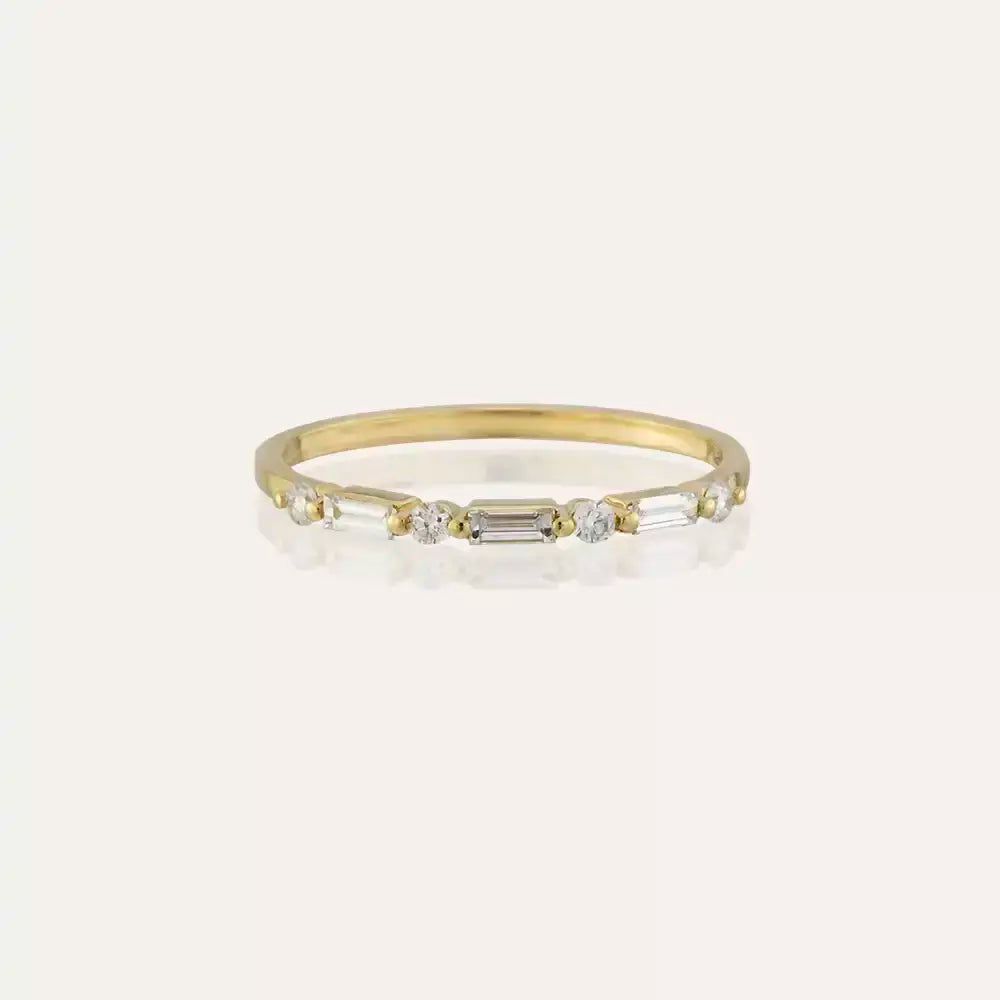 0.21 CT Baget Pırlanta Taşlı Sarı Altın Yüzük