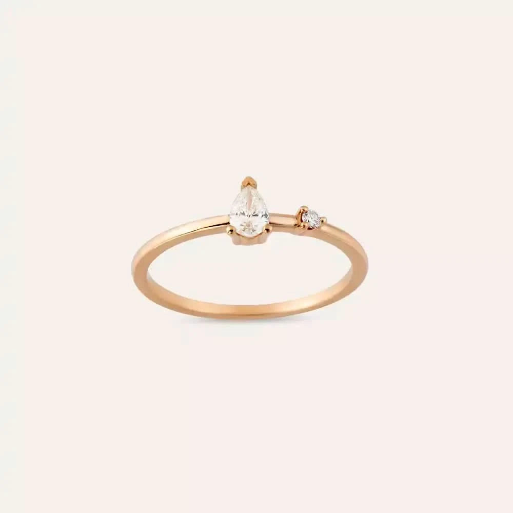 0.21 CT Damla Kesim Pırlanta Taşlı Rose Altın Yüzük