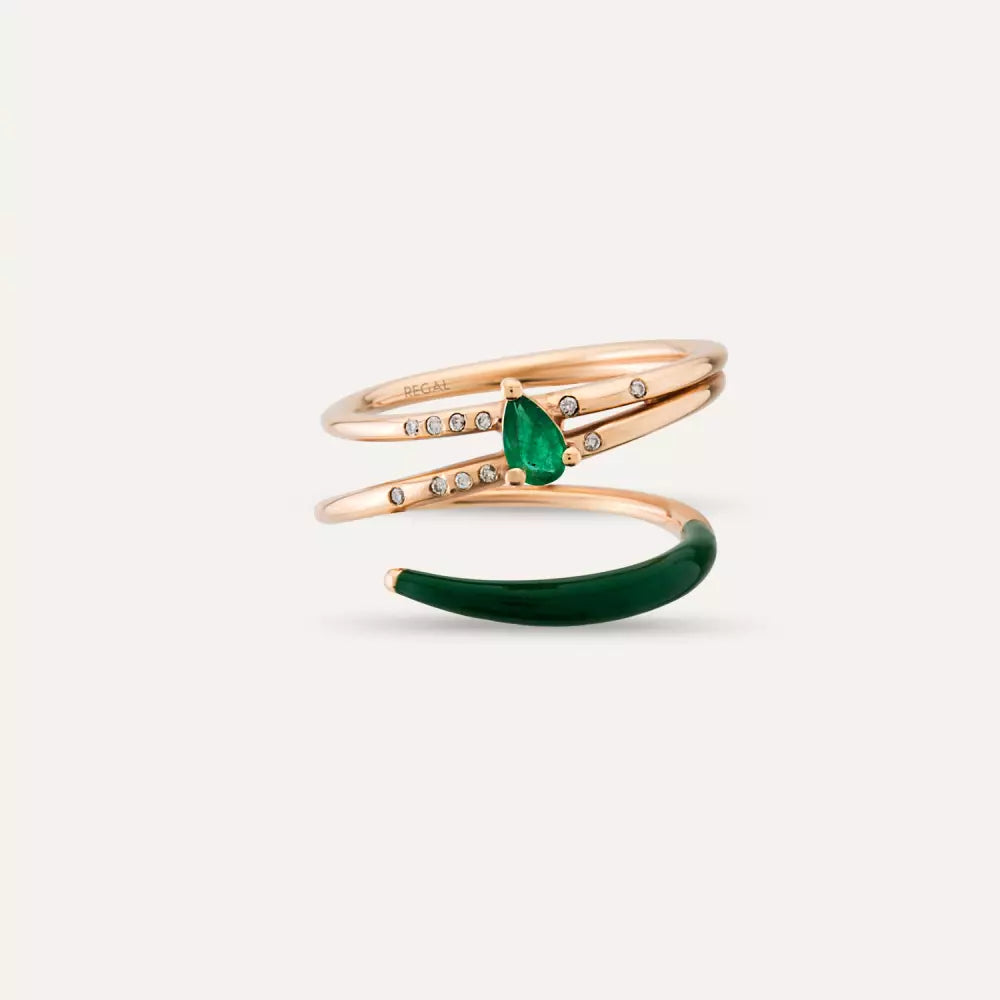 0.21 CT Zümrüt ve Pırlanta Taşlı Yeşil Mineli Yüzük