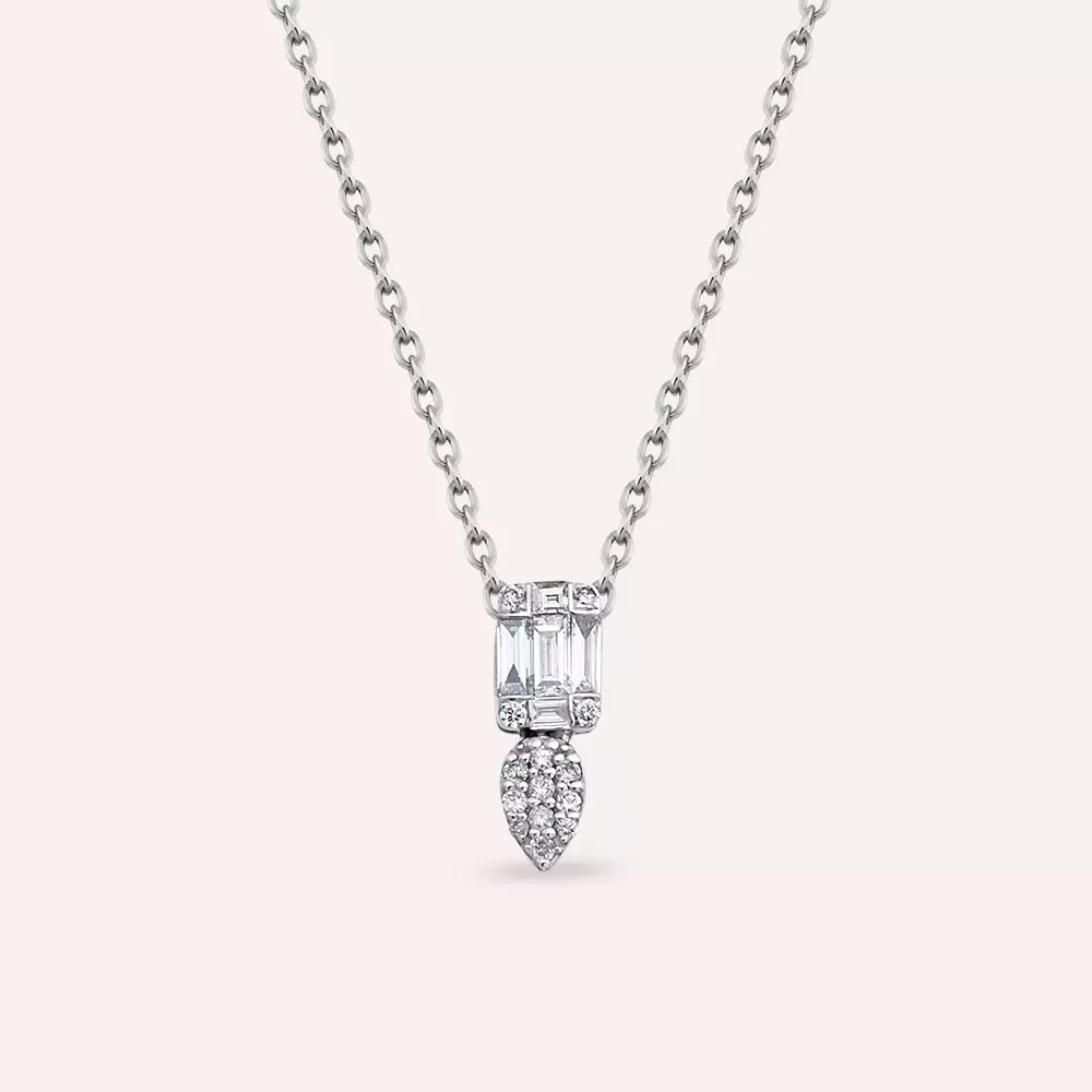 0.22 CT Baget Kesim Pırlanta Taşlı Beyaz Altın Kolye