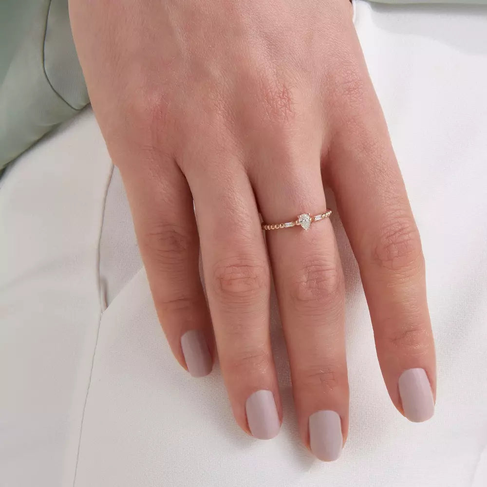 0.22 CT Baget Kesim Pırlanta Taşlı Rose Altın Yüzük