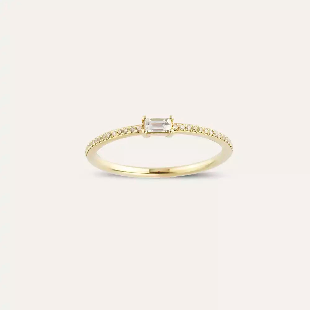0.22 CT Baget Pırlanta Taşlı Sarı Altın Yüzük