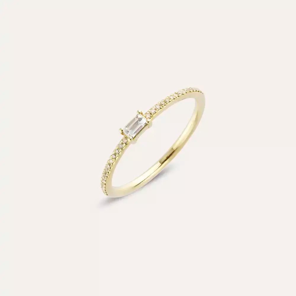 0.22 CT Baget Pırlanta Taşlı Sarı Altın Yüzük