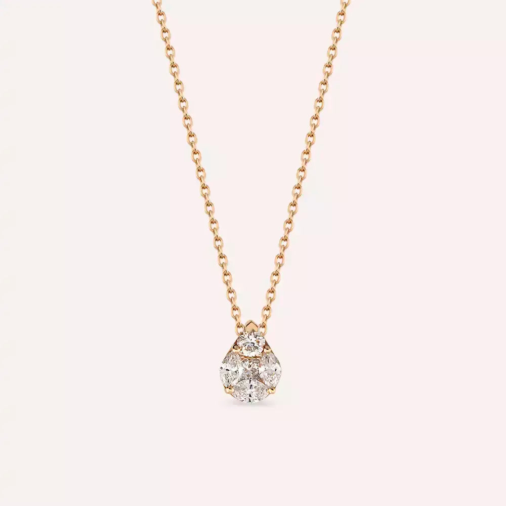 0.23 CT Markiz Kesim Pırlanta Taşlı Rose Altın Kolye