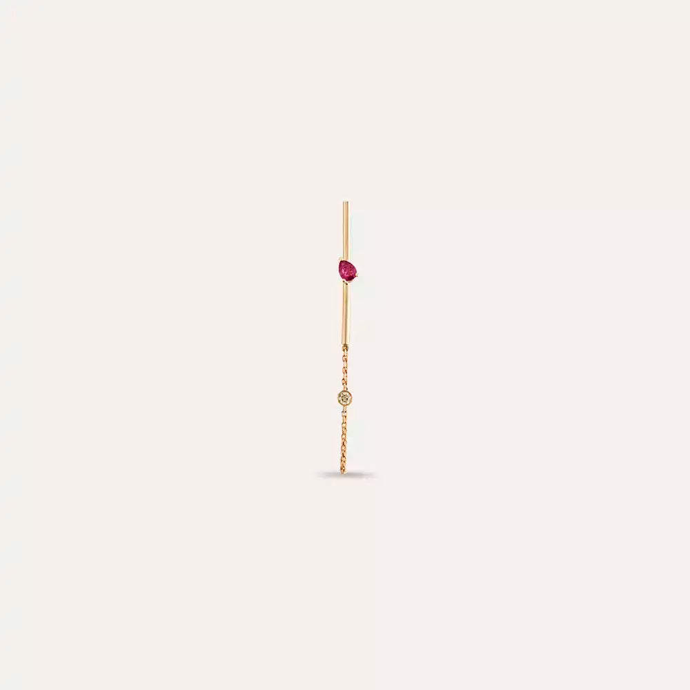 0.24 CT Yakut ve Brown Pırlanta Taşlı Tek Küpe