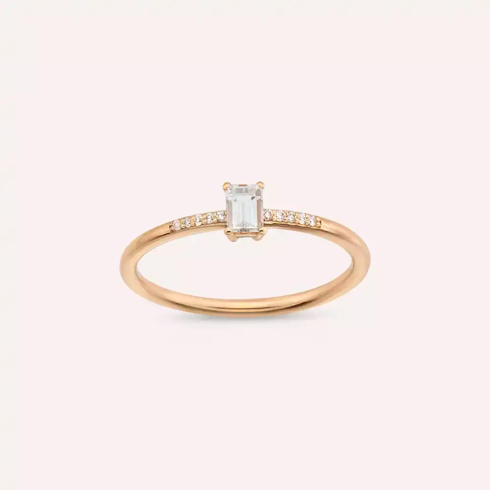 0.25 CT Baget Pırlanta Taşlı Rose Altın Yüzük