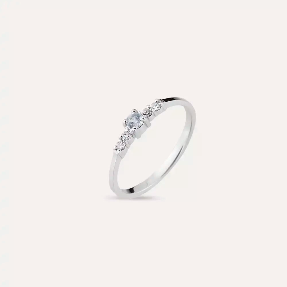 0.25 CT Ice Blue Safir ve Pırlanta Taşlı Beyaz Altın Yüzük