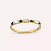 0.25 CT Siyah Pırlanta ve Baget Pırlanta Taşlı Sarı Altın Yüzük