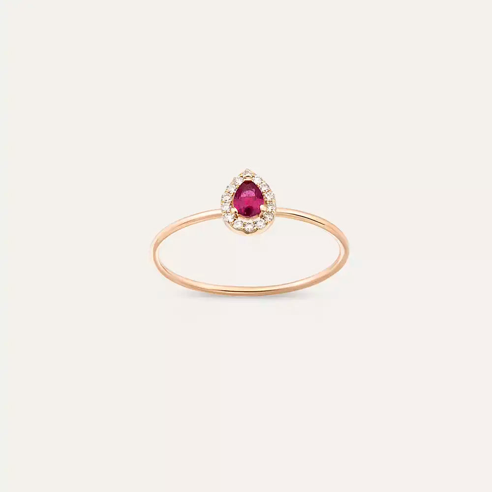 0.25 CT Yakut ve Pırlanta Taşlı Rose Altın Yüzük