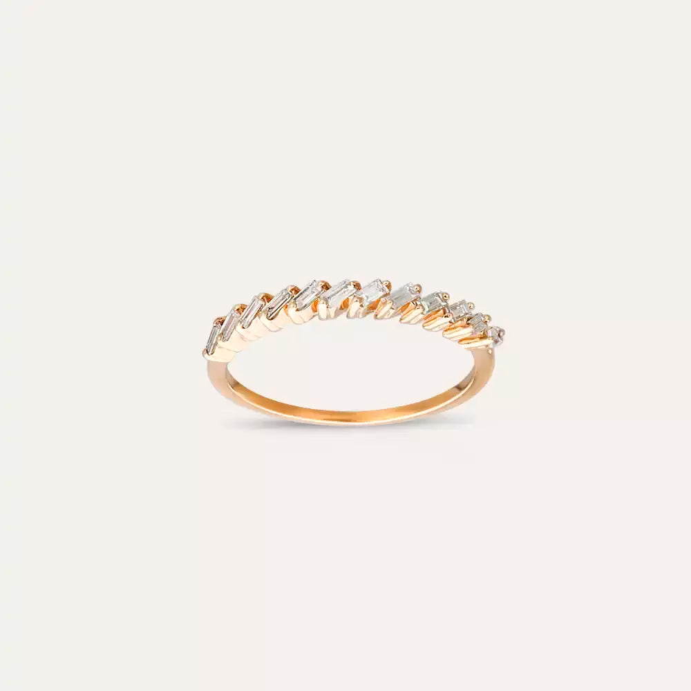 0.26 CT Baget Pırlanta Taşlı Yarımtur Rose Altın Yüzük