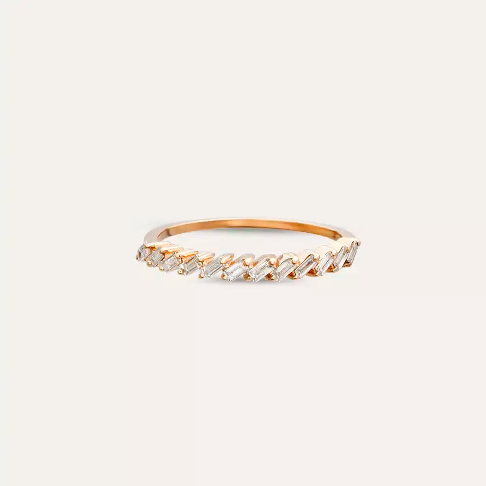 0.26 CT Baget Pırlanta Taşlı Yarımtur Rose Altın Yüzük