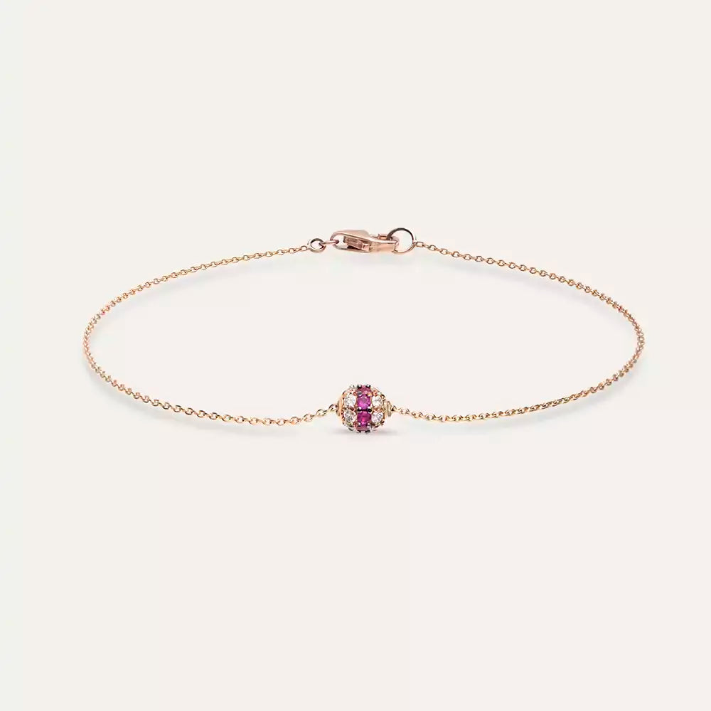 0.26 CT Yakut ve Pırlanta Taşlı Rose Altın Top Bileklik