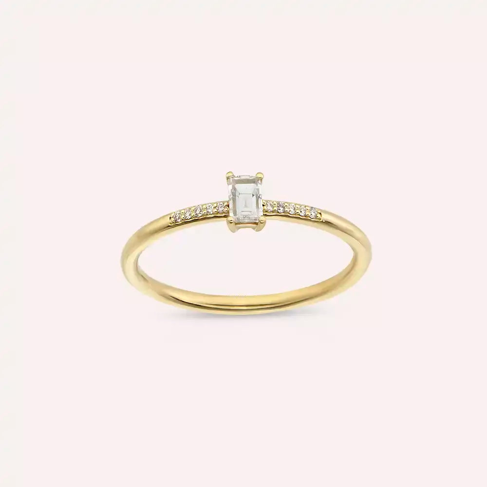 0.27 CT Baget Pırlanta Taşlı Sarı Altın Yüzük