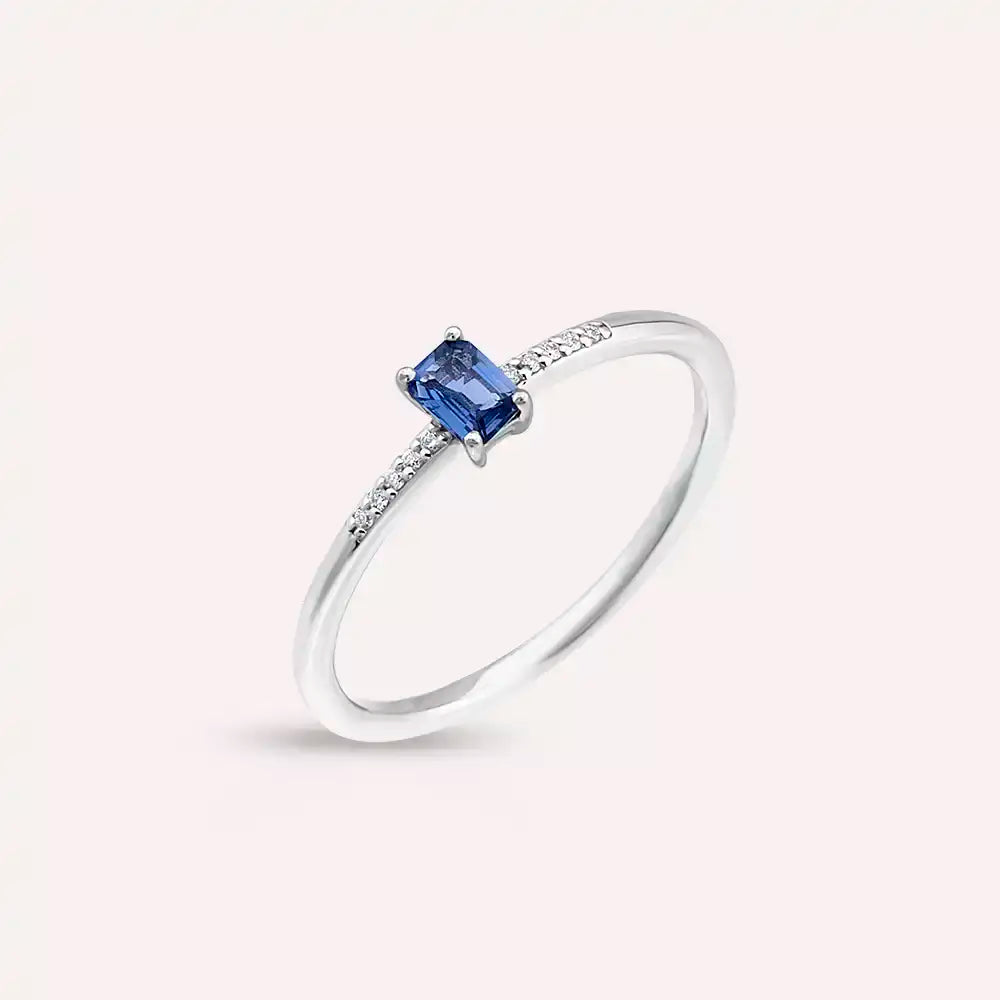 Lena 0.27 CT Blue Safir ve Pırlanta Taşlı Beyaz Altın Yüzük