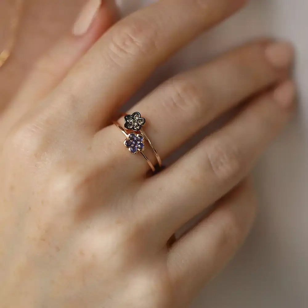 Elora 0.27 CT Safir Taşlı Rose Altın Çiçek Yüzük