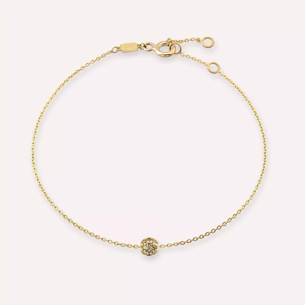 0.28 CT Brown Pırlanta Taşlı Sarı Altın Bileklik