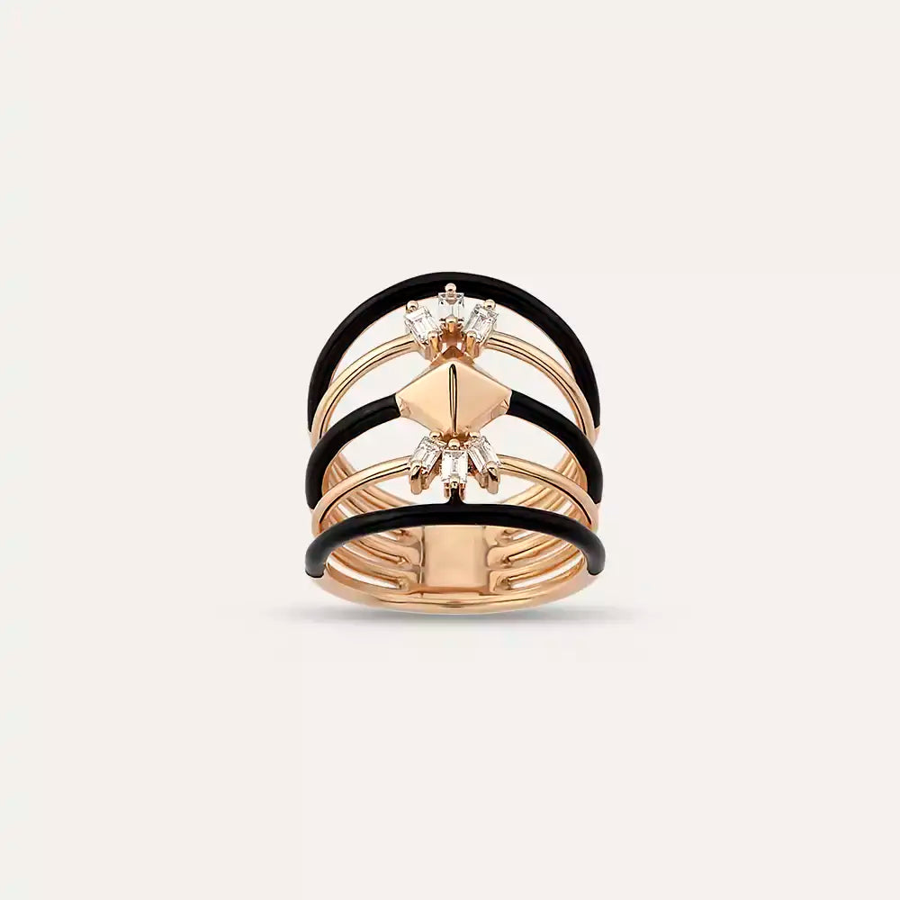 0.29 CT Pırlanta Taşlı ve Siyah Mineli Rose Altın Yüzük