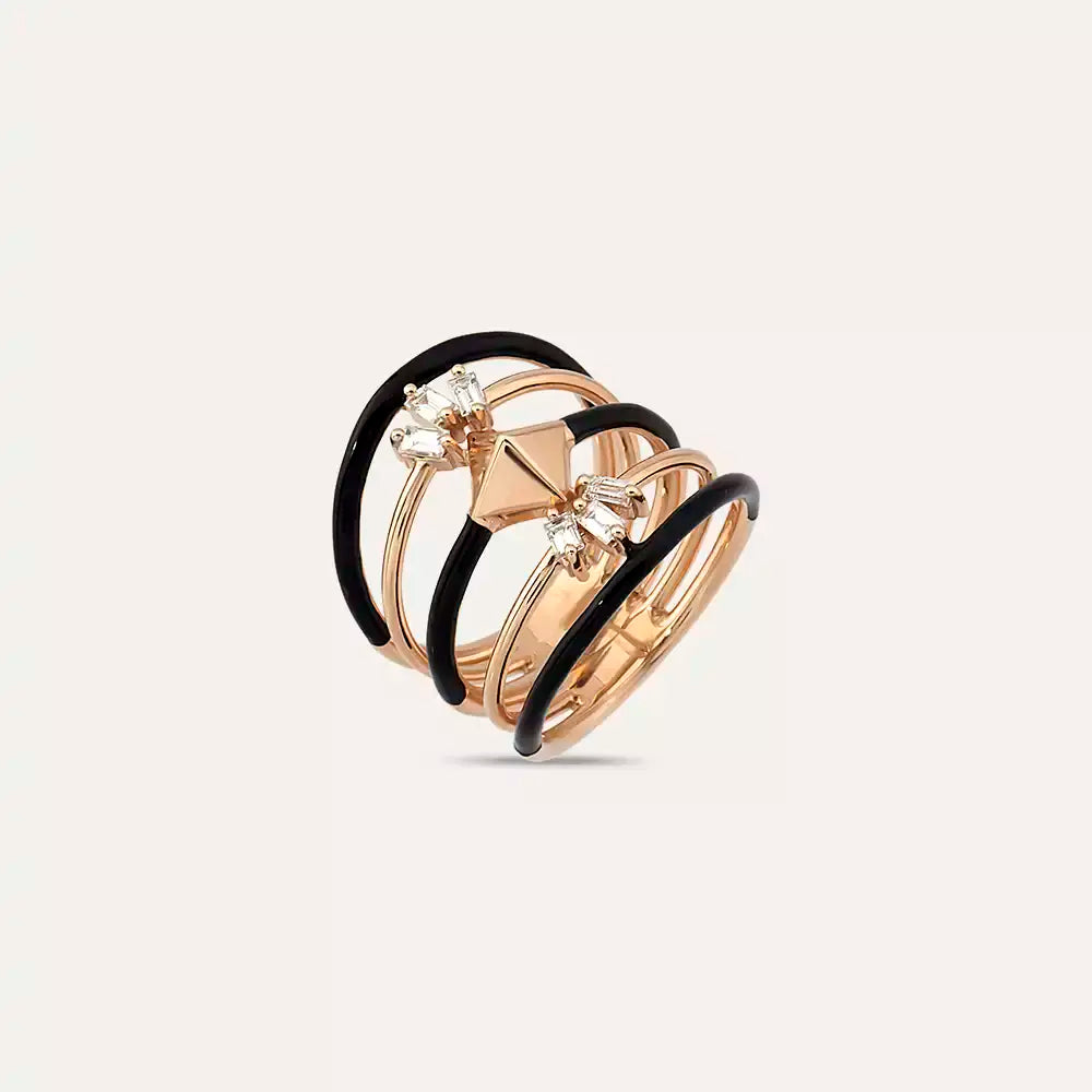 0.29 CT Pırlanta Taşlı ve Siyah Mineli Rose Altın Yüzük