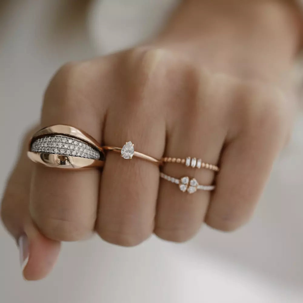 0.30 CT Damla Kesim Tektaş Pırlanta Rose Altın Yüzük