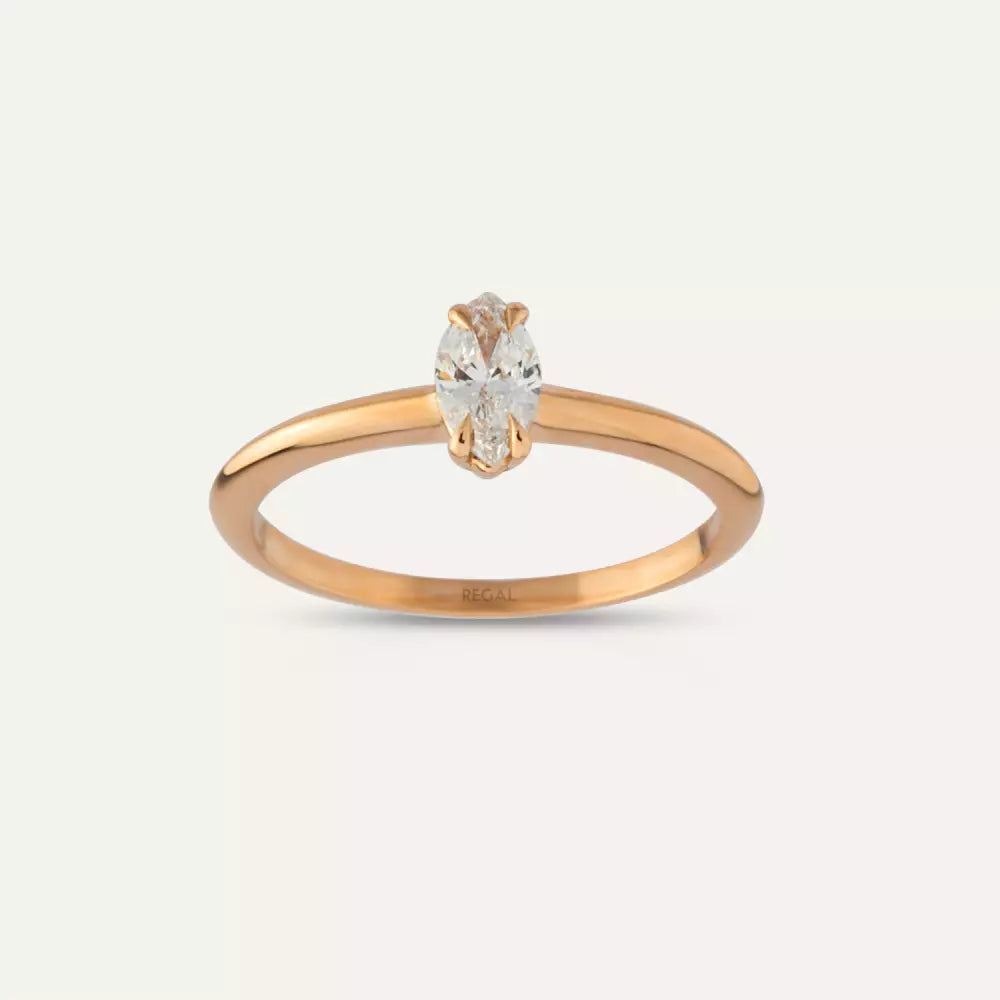 0.30 CT Markiz Kesim Tektaş Pırlanta Rose Altın Yüzük